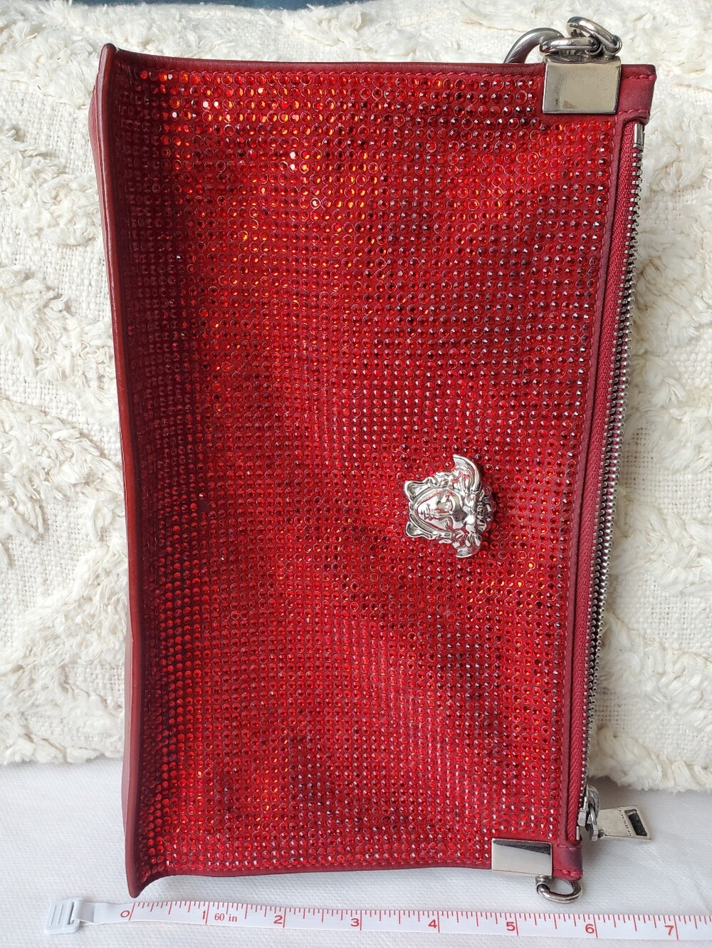 Versace Red Crystal-Embellished Wristlet Clutch - Picture 9 of 16